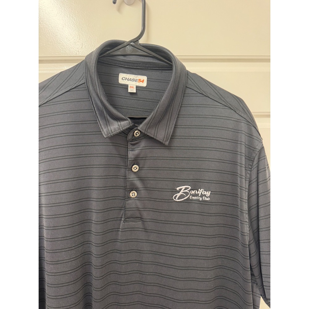 Chase54 Men 2XL Gray Striped Golf Polo Shirt Bonifay Country Club The Villages